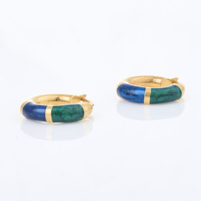 9ct Yellow Gold and Enamel, 17mm Hoop Earrings