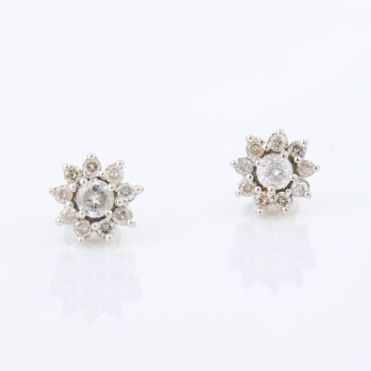 18ct White Gold, .40ct Diamond Flower Stud Earrings