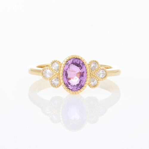 18ct Yellow Gold, Modern, 1.12ct Purple Sapphire and .30ct Diamond Ring