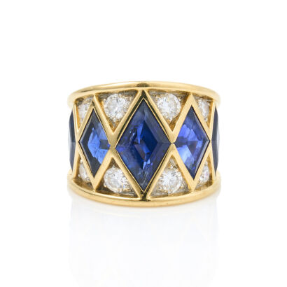 A 18ct Yellow Gold, Modern 10.73ct Sapphire and 1.53ct Diamond Dress Ring