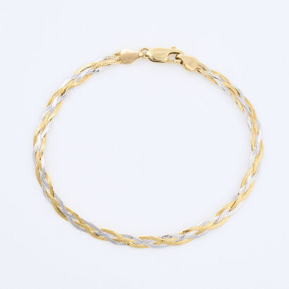 10ct Yellow and White Gold, 17.5cm Braided Bracelet