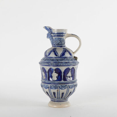 A Large 19th German Salt Glazed Cobalt Jug Attributed To Reinhold Hanke