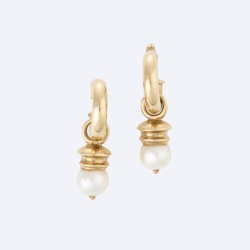 9ct Yellow Gold, Hoop Earrings with 8.5mm Pearl Drops