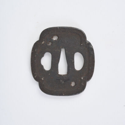 A Mokko Gata Iron Tsuba For Wakizashi