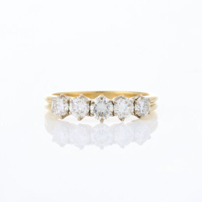 18ct Yellow Gold, Vintage, Five Stone 1.12cts Diamond Ring