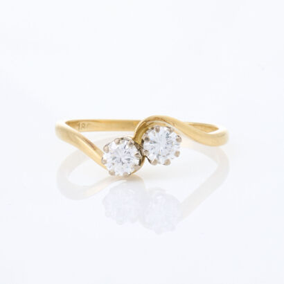 18ct Yellow Gold, Vintage Toi et Moi .62ct Diamond Ring