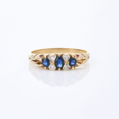 9ct Yellow Gold, Classic Sapphire and Diamond Bridge Ring