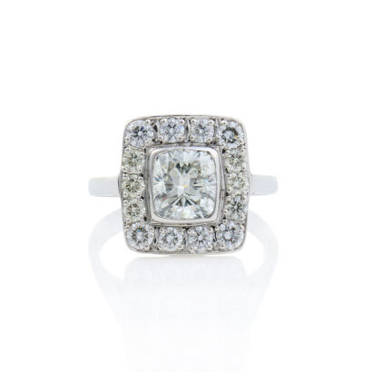 18ct White Gold, 1.96ct Diamond Cushion Cut Ring