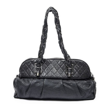 Chanel Quilted Lady Braid Black Distressed Leather Bowler Bag