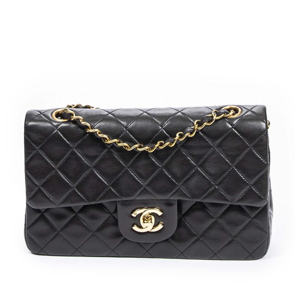 Chanel, Vintage, Classic Black Quilted Lambskin Double Flap Bag 23