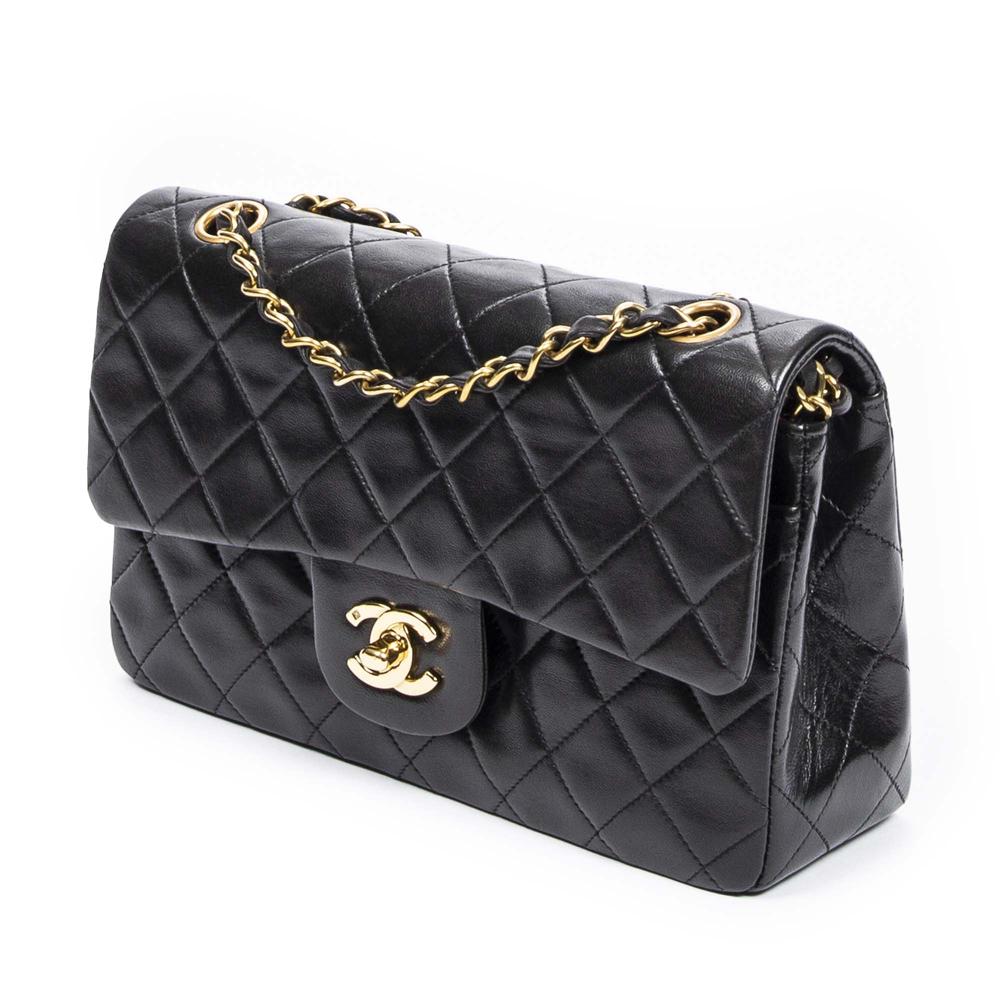 Chanel, Vintage, Classic Black Quilted Lambskin Double Flap Bag 23