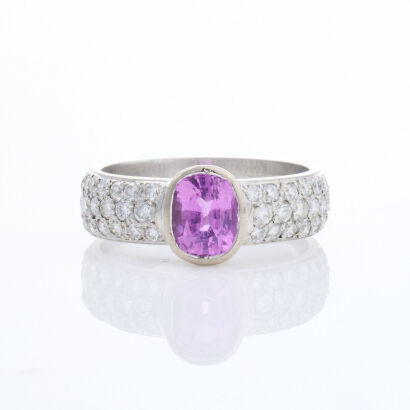 Platinum, 1.31ct Pink Sapphire and 1.00ct Diamond Ring