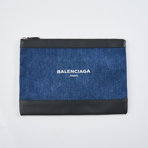 Balenciaga Blue Denim/Black Leather Clutch Bag