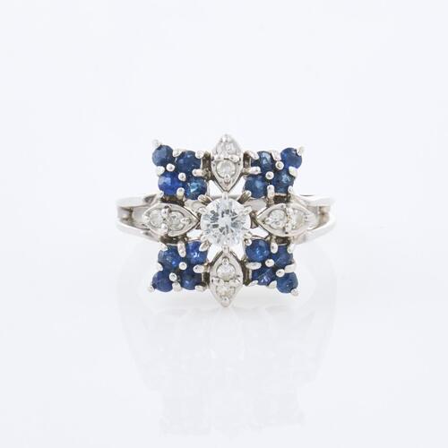 14ct White Gold, .37ct Diamond and .50ct Sapphire Ring
