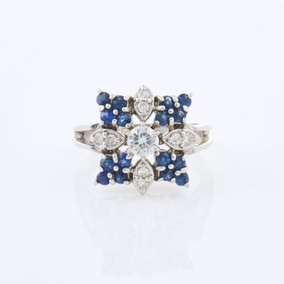 14ct White Gold, .37ct Diamond and .50ct Sapphire Ring