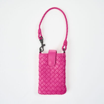 Bottega Veneta Mini Pink Intrecciato Leather Pouch with Box