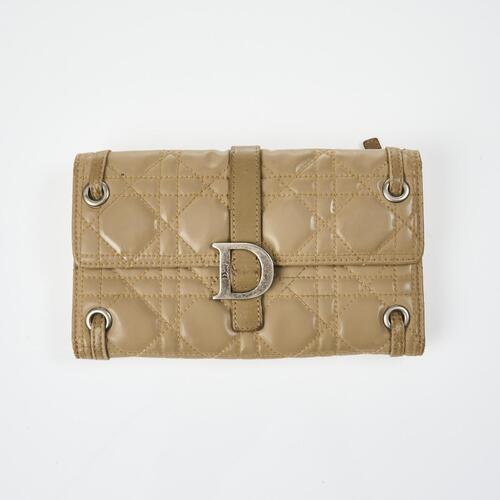 Christian Dior D-Flap Beige Cannage Quilted Leather Wallet with Box