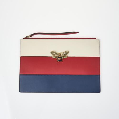 Gucci Striped Leather Bee Zip Pouch with Box