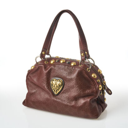 Gucci Maroon Leather Babouska Heart Studded Dome Bag