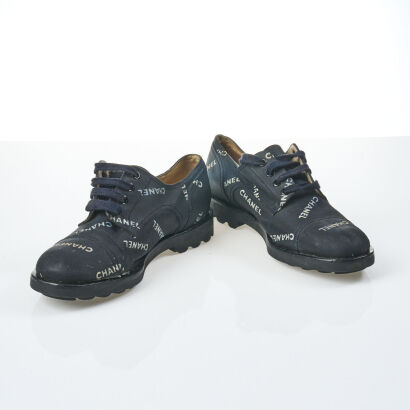 Chanel, Vintage, circa 1990's, Black Cloth Sneakers, Size 39