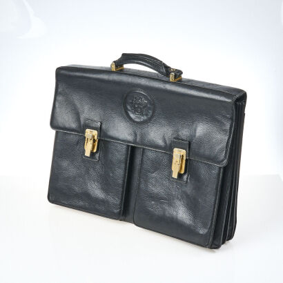 Versace Vintage Black Leather Briefcase