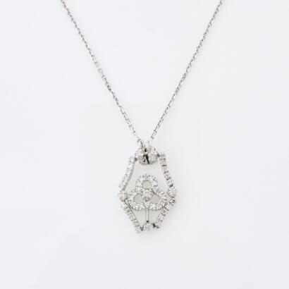 18ct White Gold, .50ct Diamond Pendant on Diamond Set Sectioned Chain