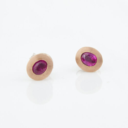 18ct Rose Gold and Sterling Silver Ruby Stud Earrings
