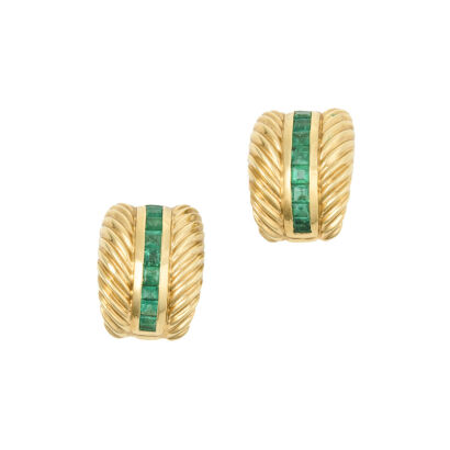David Yurman, 14ct Yellow Gold, 1.35ct Emerald Channel Set Earrings