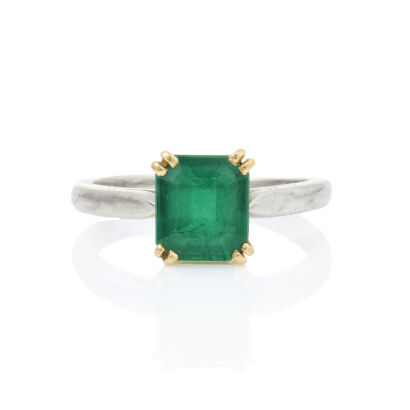 18ct Yellow Gold/Platinum 2.10ct Emerald Solitaire Ring