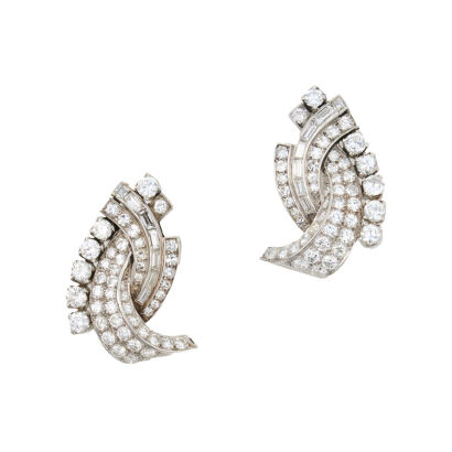 18ct White Gold, Vintage, Handmade, J W Benson, 4.18ct Diamond Spray Earrings
