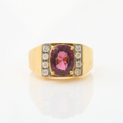 21ct Yellow Gold, Rhodolite Garnet and Diamond Dress Ring