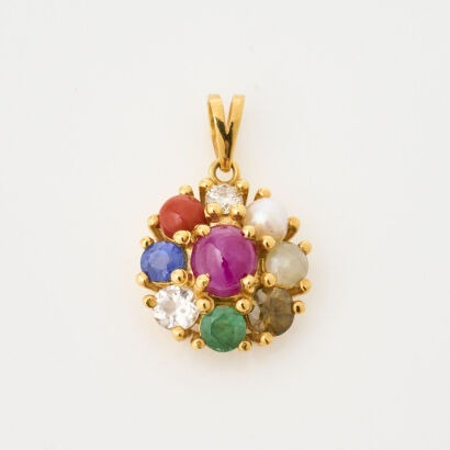 14ct Yellow Gold, Multi Stone Navaratna Pendant