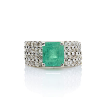 14ct White Gold, 3.20ct Emerald and 1.40ct Diamond Ring