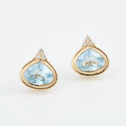 14ct Yellow Gold, 5.00ct Blue Topaz and Diamond Earrings