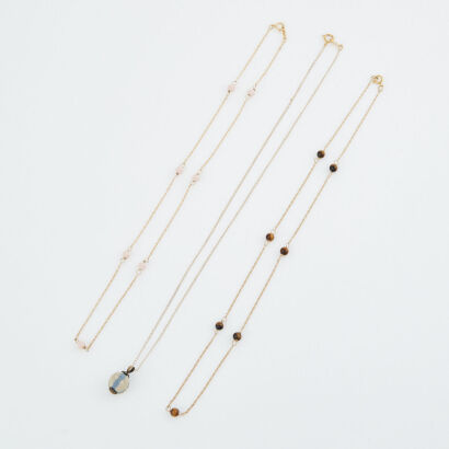 14ct Yellow Gold, Collection of Three Chains with Beads