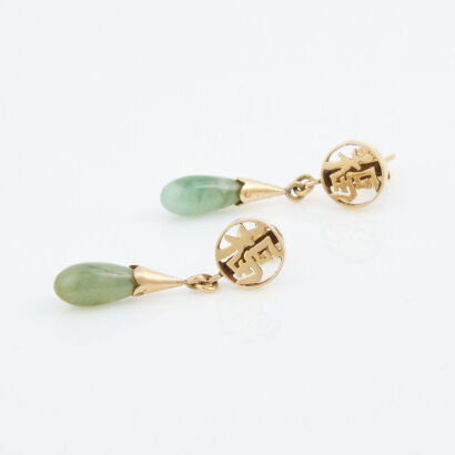 14ct Yellow Gold, Jade Drop Earrings