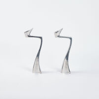 A Set Of Two Mathew Hilton Arclumis Swan Candle Holders C.1987