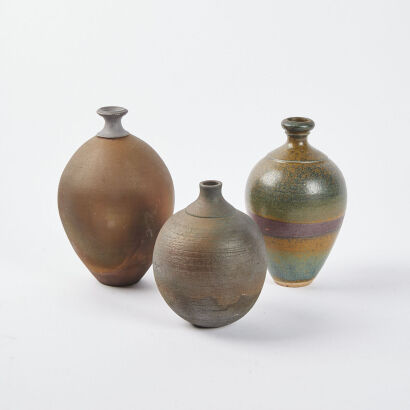 A Trio Of Studio Pottery Orb Vessels In Various Finishes