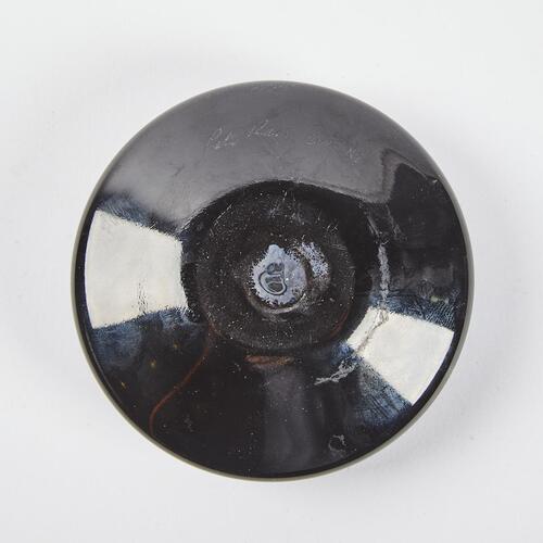 A Peter Raos C2092 Black And White Paperweight With NZ Fern Decoration
