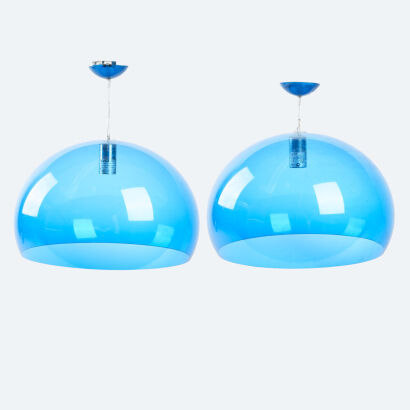 A Pair Of Kartell Fly Pendant Lamps Designed By Ferruccio Laviani