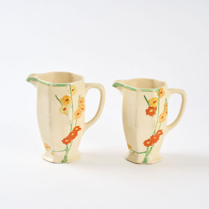 A Pair of Clarice Cliff Honey Bloom Jugs