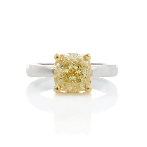 18ct White/Yellow Gold, 3.01ct Fancy Light Yellow, Cushion Cut Diamond Ring