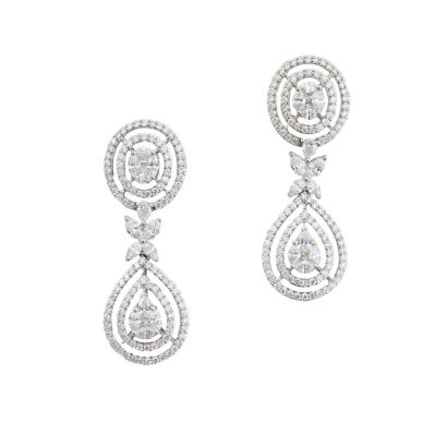 18ct White Gold, Elaborate 3.53ct Diamond Drop Earrings