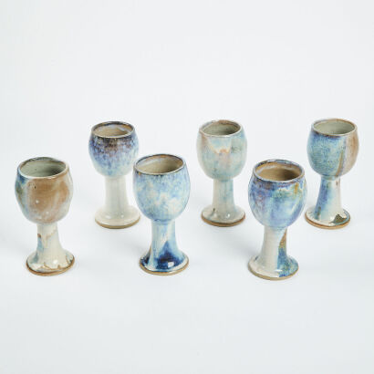 A Set Of Six Ceramic Glazed Goblets