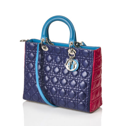 Christian Dior Tri-Colour Large Quilted Lady Dior Bag