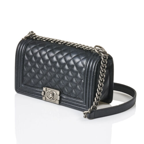 Chanel Black Quilted Caviar Leather Boy Bag