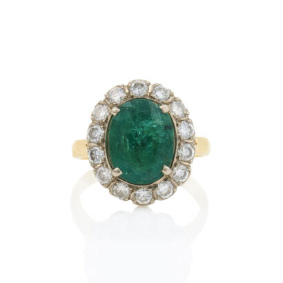 18ct Yellow Gold, 3.36ct Emerald and 1.06ct Diamond Handmade Ring
