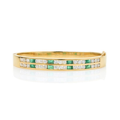 18ct Yellow Gold, 1.20ct Emerald and 2.10ct Diamond Bangle