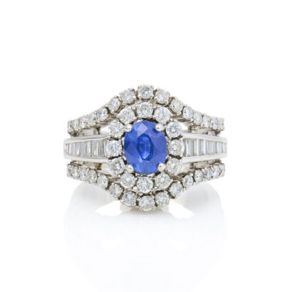 18ct White Gold, 1.70ct Sapphire and 1.75ct Diamond Ring
