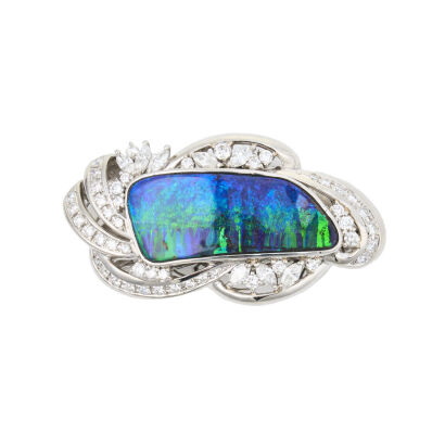 Platinum, 1.95ct Diamond and 17.44ct Black Opal Brooch/Pendant